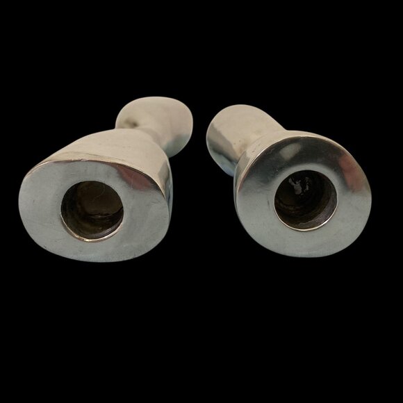 Mid Century Modern Silver Aluminum Candlestick Candle Holders Scandi Style - Picture 5 of 7